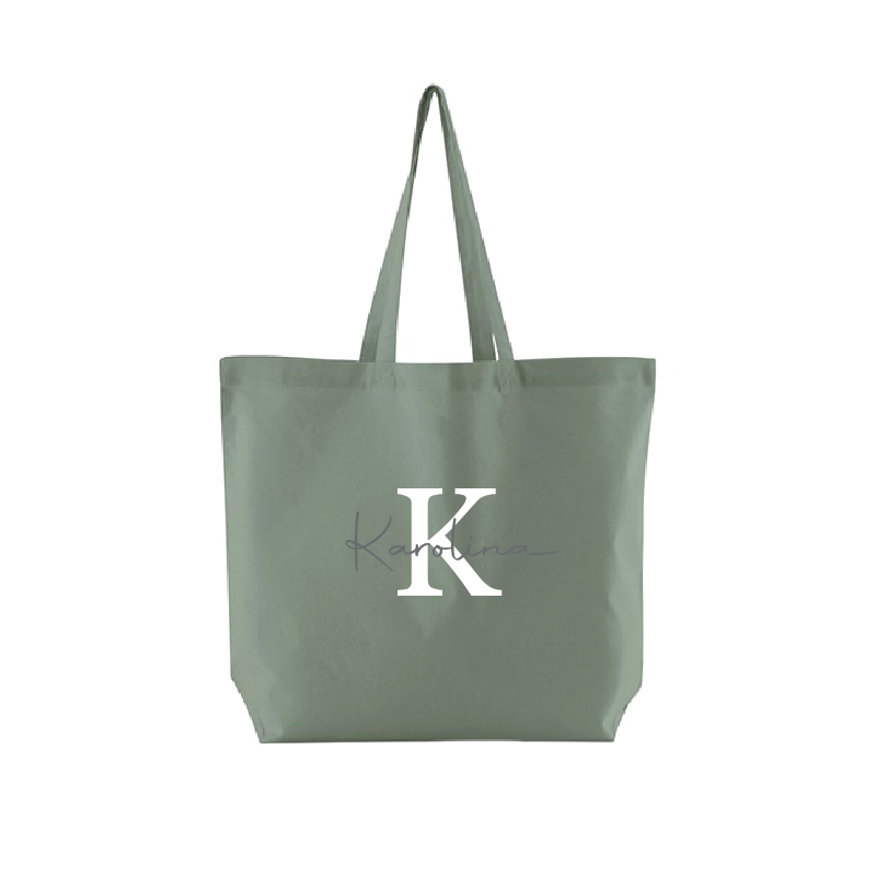 Nakupovalna torba z imenom - dusty green