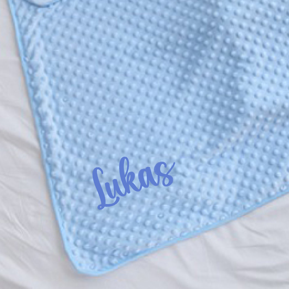 Odejica z vezenino za krst - minky modra