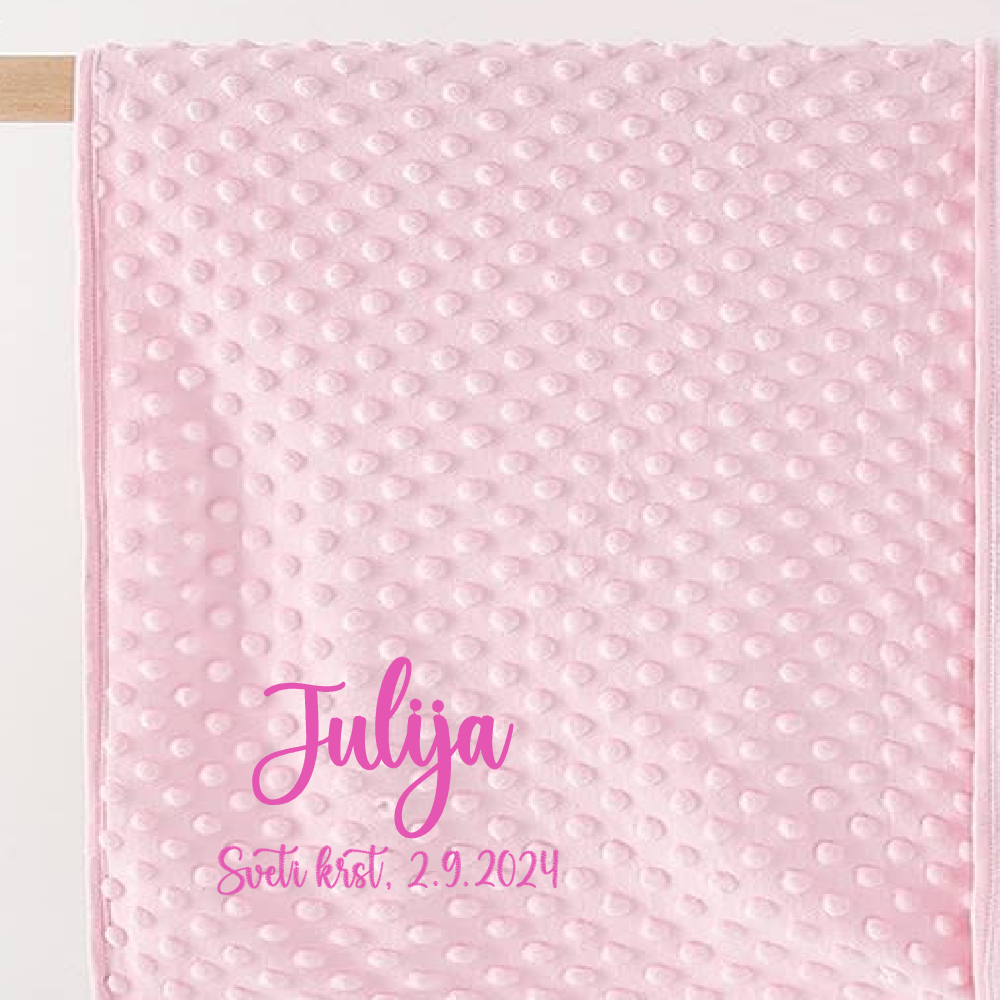 Odejica z vezenino za krst - minky modra