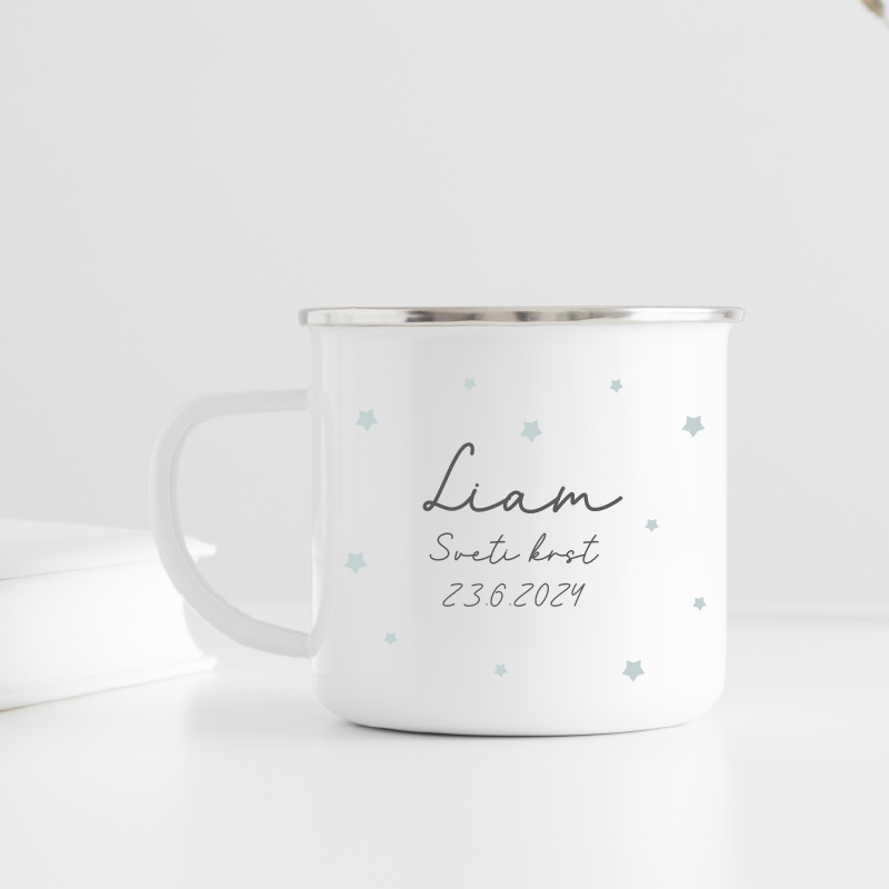 Skodelica Angelček in zvezdice - z imenom, napisom in datumom