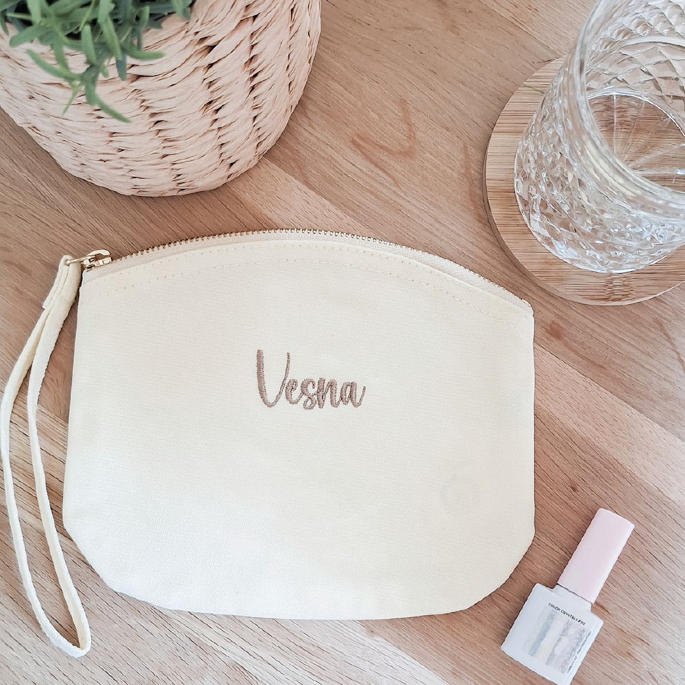 Platnena torbica z izvezenim imenom - Pastel lemon