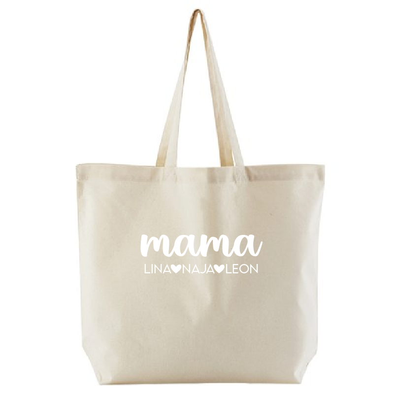 Maxi bombažna torba MAMA z imeni - natural