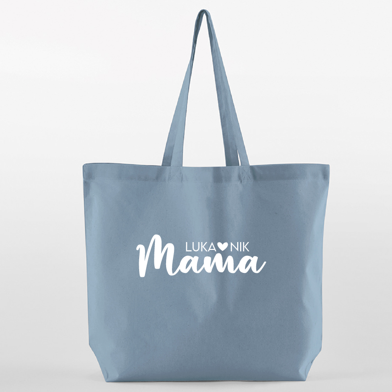 Maxi bombažna torba MAMA z imeni - dusty blu