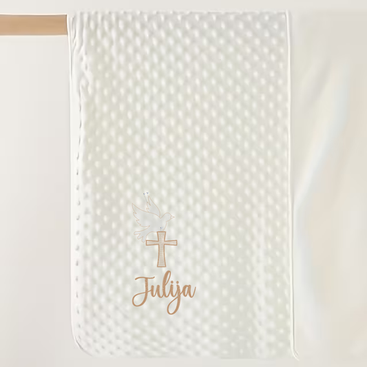 Odejica z vezenino za krst - minky bela