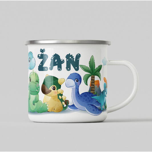 Emajlirana skodelica z imenom po izbiri - Dinozavri